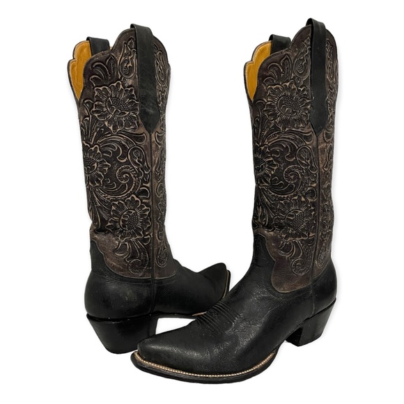Leddy Vaquero Shoes - Leddy Vaquero Boots Western Tall Tooled Leather Black Dress Dancing Womens 9 B